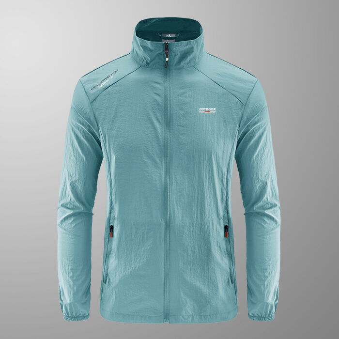 be770ab5-437e-4609-81d9-ea1248e36660.jpg A man outdoors wearing a versatile mens uv protection fishing jacket for summer sun protection from K&K Trend Wear.