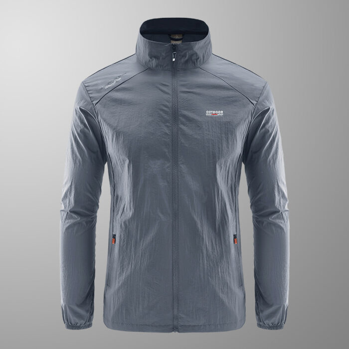 c185cf0b-3d70-4342-be7b-e1060b6ad4cf.jpg A man outdoors wearing a versatile mens uv protection fishing jacket for summer sun protection from K&K Trend Wear.