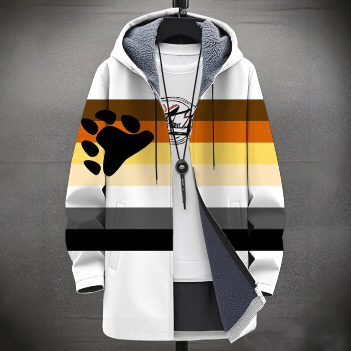 cb467551-8cd0-4f6b-a42a-25d40051a055.jpg A stylish man wearing a warm mens fleece lined graphic jacket for a bold streetwear look from K&K Trend Wear.