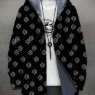 A stylish man wearing a warm mens fleece lined graphic jacket for a bold streetwear look from K&K Trend Wear.