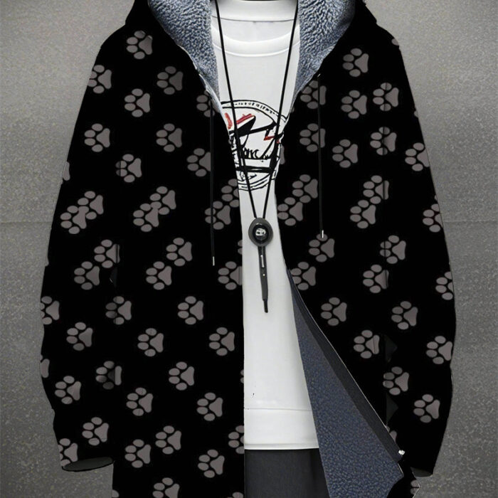 Men’s Fleece-Lined Graphic Print Casual Jacket A stylish man wearing a warm mens fleece lined graphic jacket for a bold streetwear look from K&K Trend Wear.