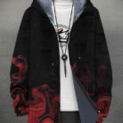 A stylish man wearing a warm mens fleece lined graphic jacket for a bold streetwear look from K&K Trend Wear.